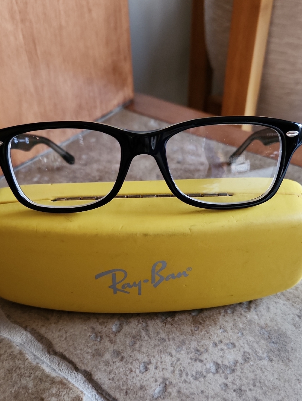 Ray-Ban Youth Black Frame Eyeglasses with Yellow Hard Case